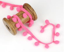 1 Meter Bommelborte mit Zierband - Pomponborte - Uni - Rosa