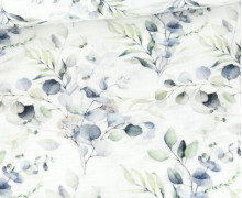 Musselin - Muslin - Double Gauze - Watercolor - Eucalyptus Love - Weiß