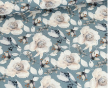 Canvas - Feste Baumwolle - Watercolor Blossoms - Taubenblau