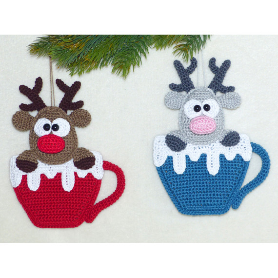 Häkelanleitung Weihnachtsanhänger Rentier in Tasse