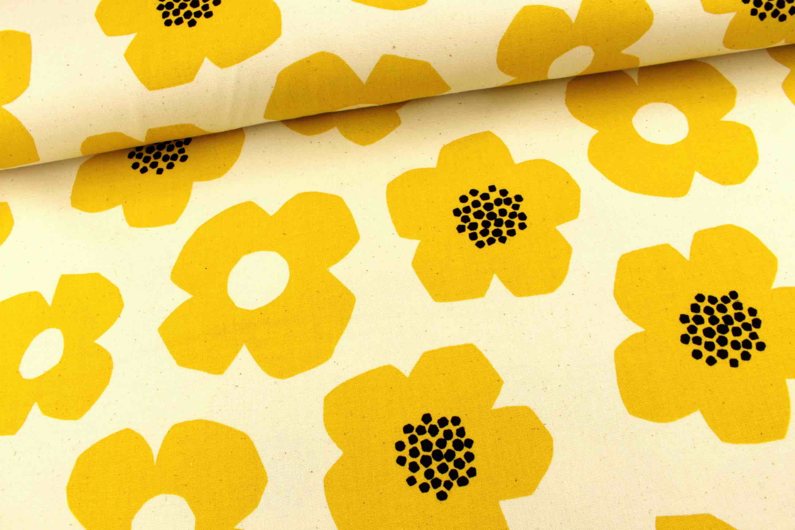 Dekostoff Gelber Stoff Mit Blumen Stoff Baumwolle Meterware Gelb